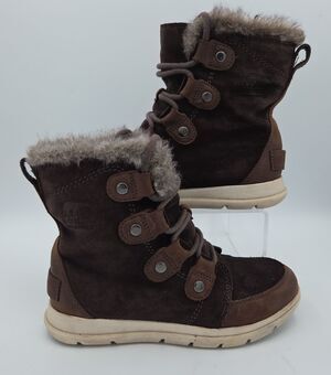 Sorel Explorer Joan Waterproof Winter Boots Faux Fur Collar Brown Women Size 6